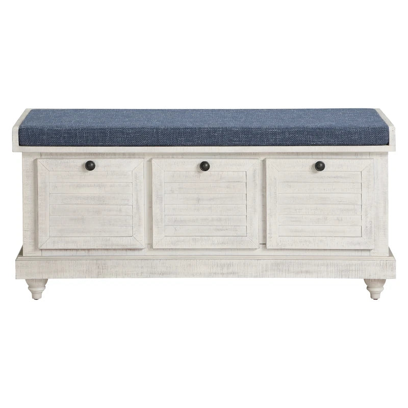 Coastal Style Lift-Top Storage Bench with Shutter Front and Cushion
