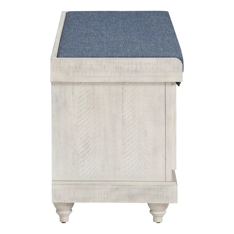 Coastal Style Lift-Top Storage Bench with Shutter Front and Cushion