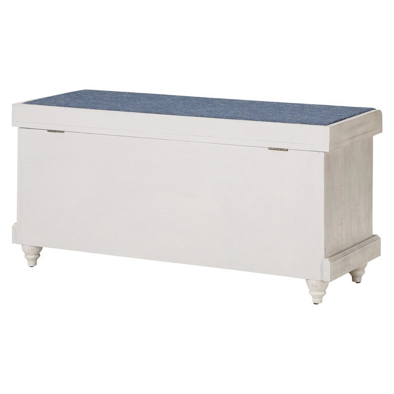 Coastal Style Lift-Top Storage Bench with Shutter Front and Cushion