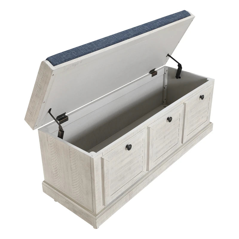 Coastal Style Lift-Top Storage Bench with Shutter Front and Cushion
