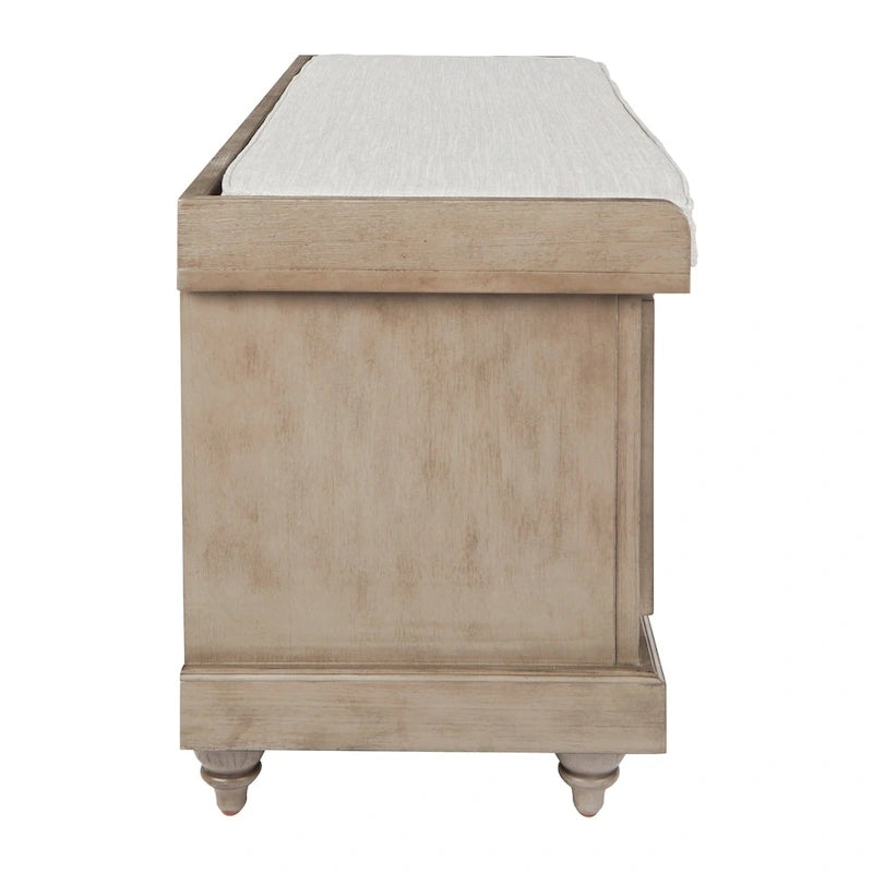 Coastal Style Lift-Top Storage Bench with Shutter Front and Cushion