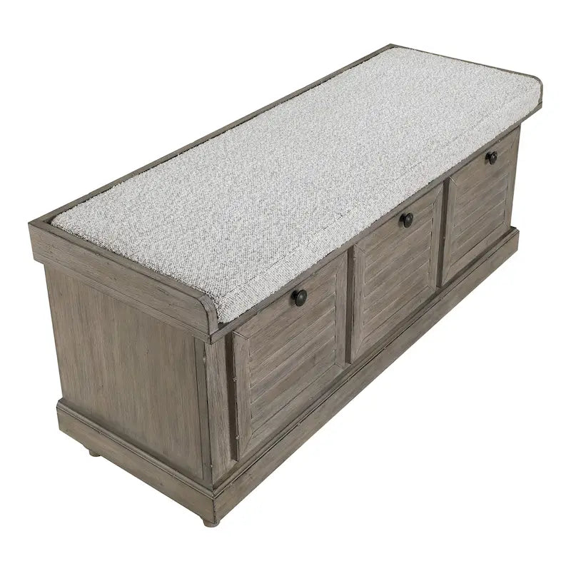 Coastal Style Lift-Top Storage Bench with Shutter Front and Cushion