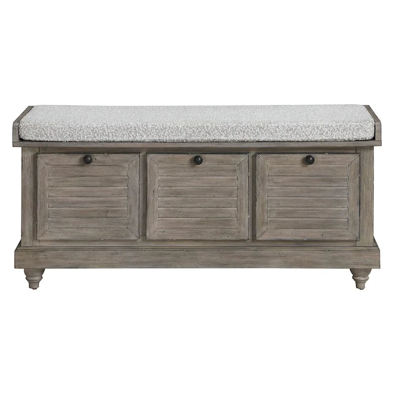 Coastal Style Lift-Top Storage Bench with Shutter Front and Cushion