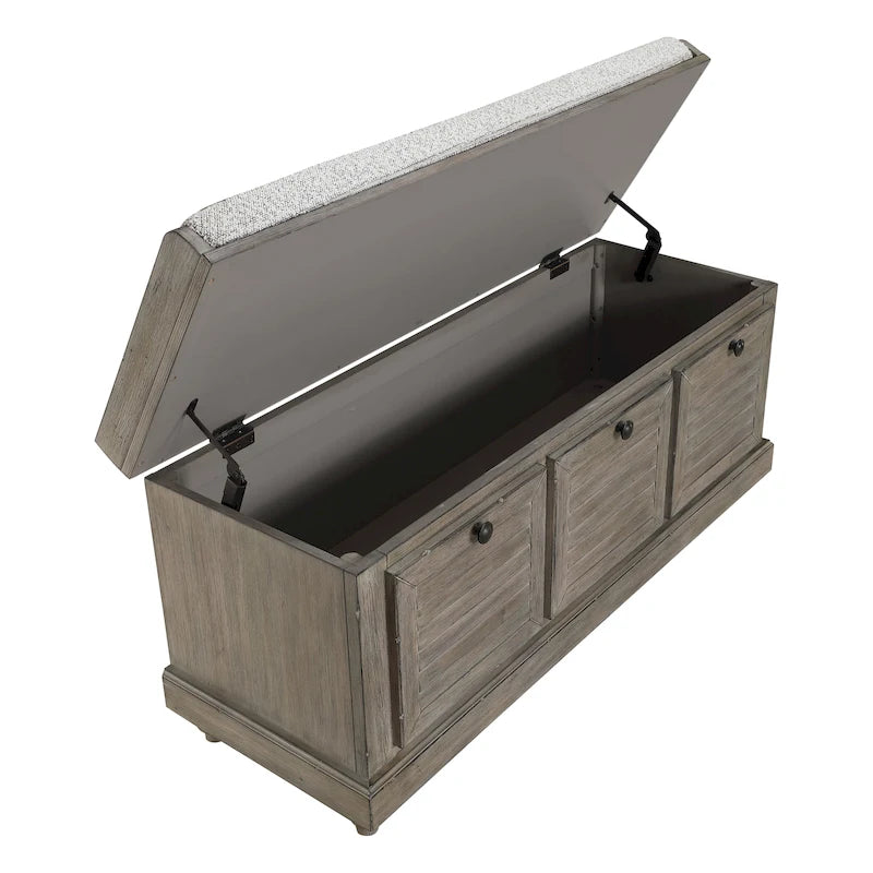 Coastal Style Lift-Top Storage Bench with Shutter Front and Cushion