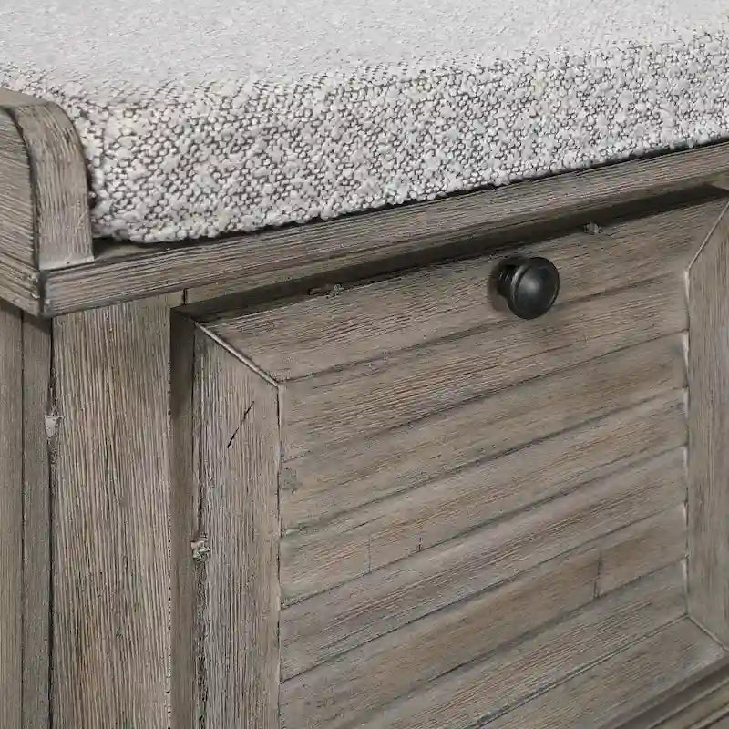 Coastal Style Lift-Top Storage Bench with Shutter Front and Cushion