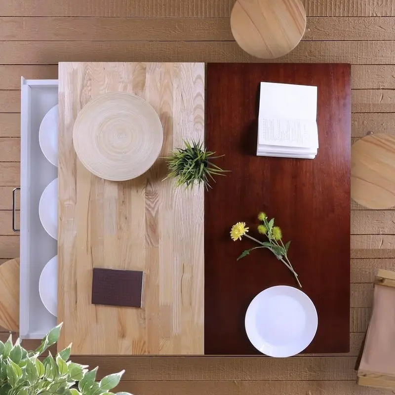 Isla de cocina de madera maciza natural con 2 estantes superiores y estantes de almacenamiento