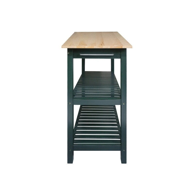 Îlot de cuisine à 2 étagères avec plateau supérieur en bois massif naturel et étagères de rangement