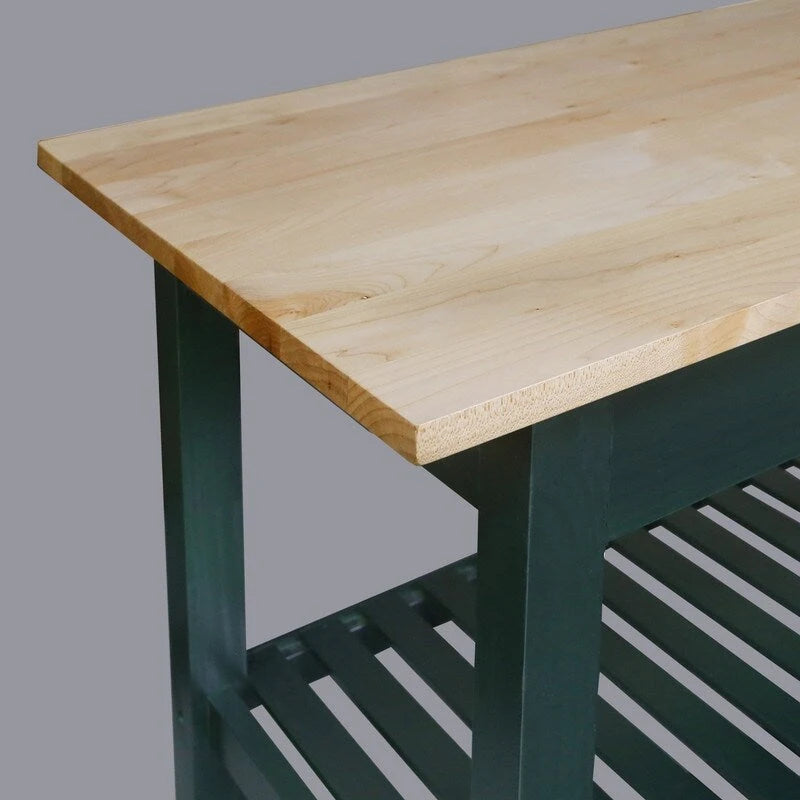 Îlot de cuisine à 2 étagères avec plateau supérieur en bois massif naturel et étagères de rangement