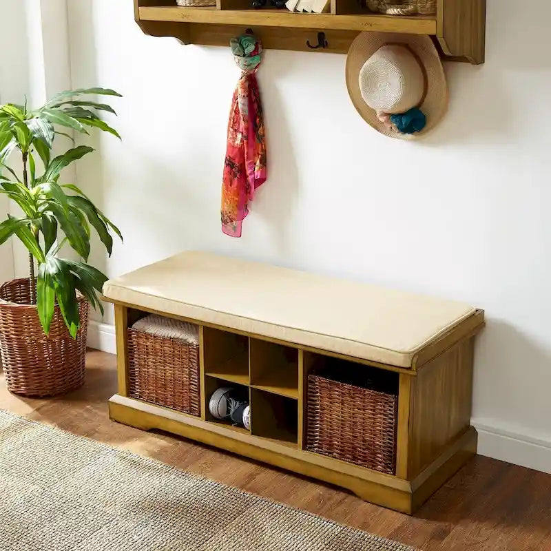 Entryway Cubby Storage Bench with Baskets and Shoe Slots 42W