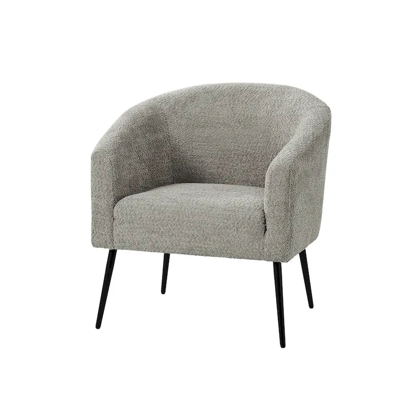 Modern Barrel Armchair with Flared Metal Legs and Chenille Upholstery