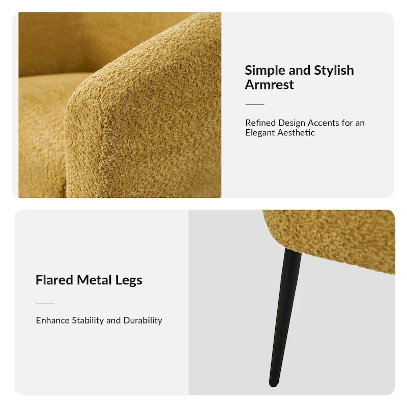 Modern Barrel Armchair with Flared Metal Legs and Chenille Upholstery