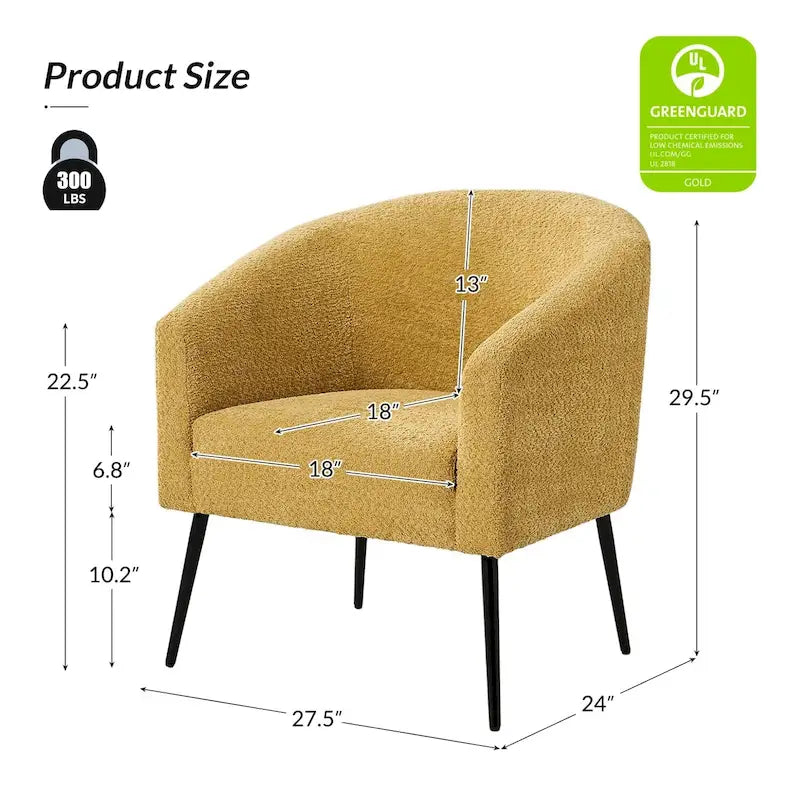 Modern Barrel Armchair with Flared Metal Legs and Chenille Upholstery