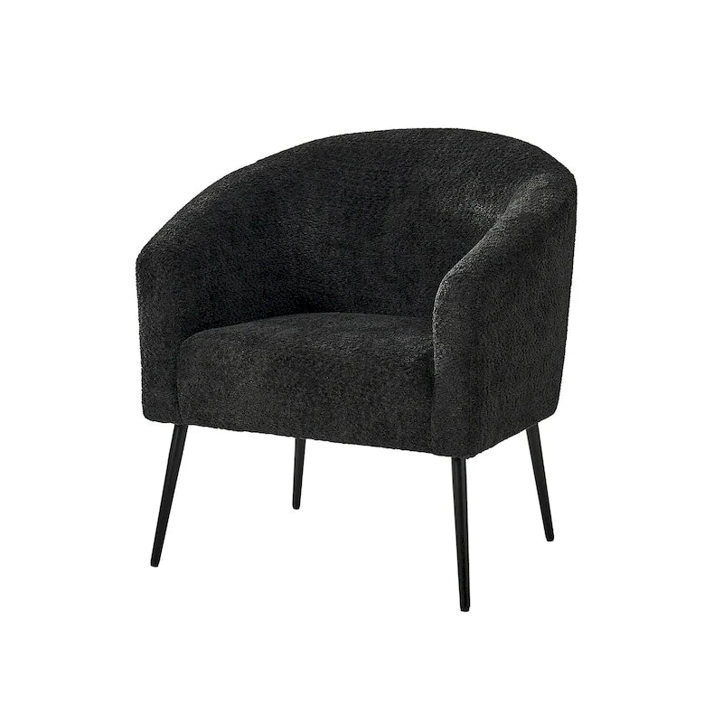 Modern Barrel Armchair with Flared Metal Legs and Chenille Upholstery