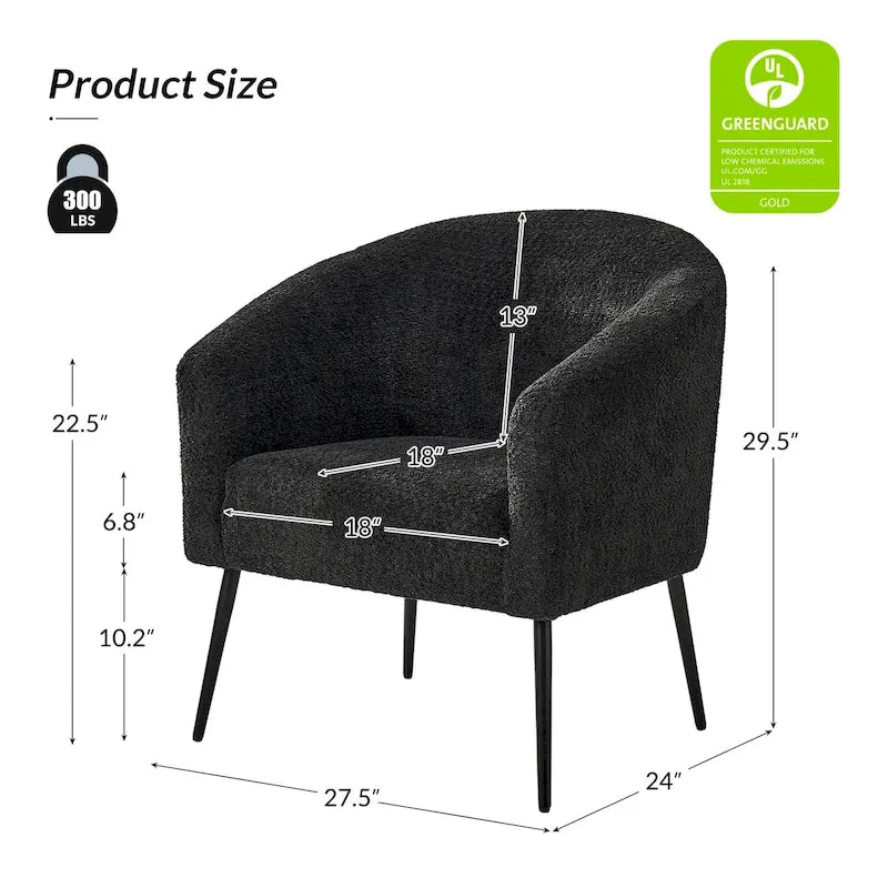 Modern Barrel Armchair with Flared Metal Legs and Chenille Upholstery