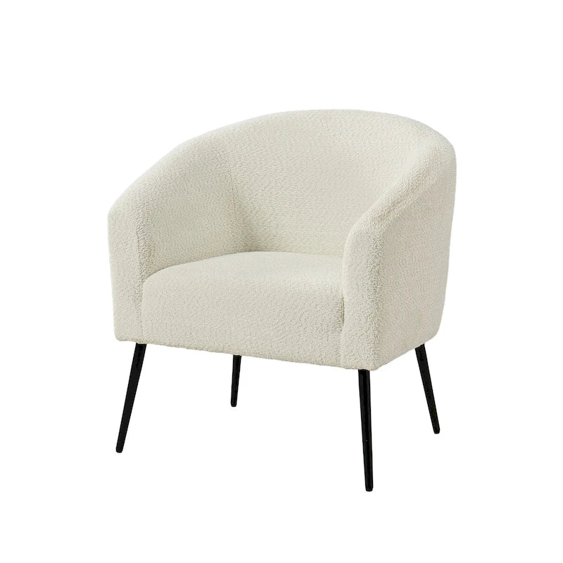 Modern Barrel Armchair with Flared Metal Legs and Chenille Upholstery