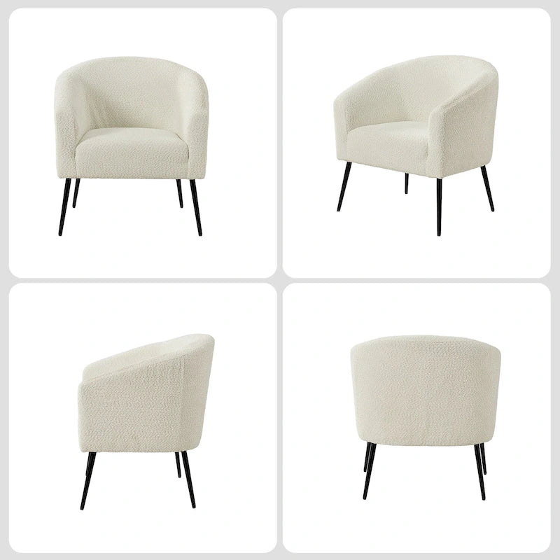 Modern Barrel Armchair with Flared Metal Legs and Chenille Upholstery