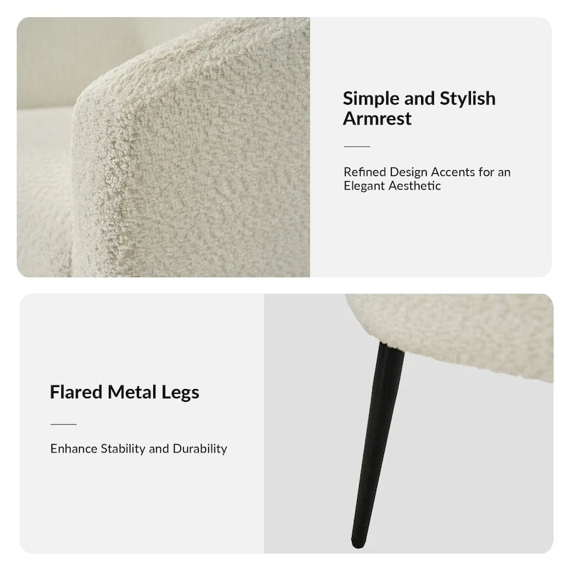 Modern Barrel Armchair with Flared Metal Legs and Chenille Upholstery