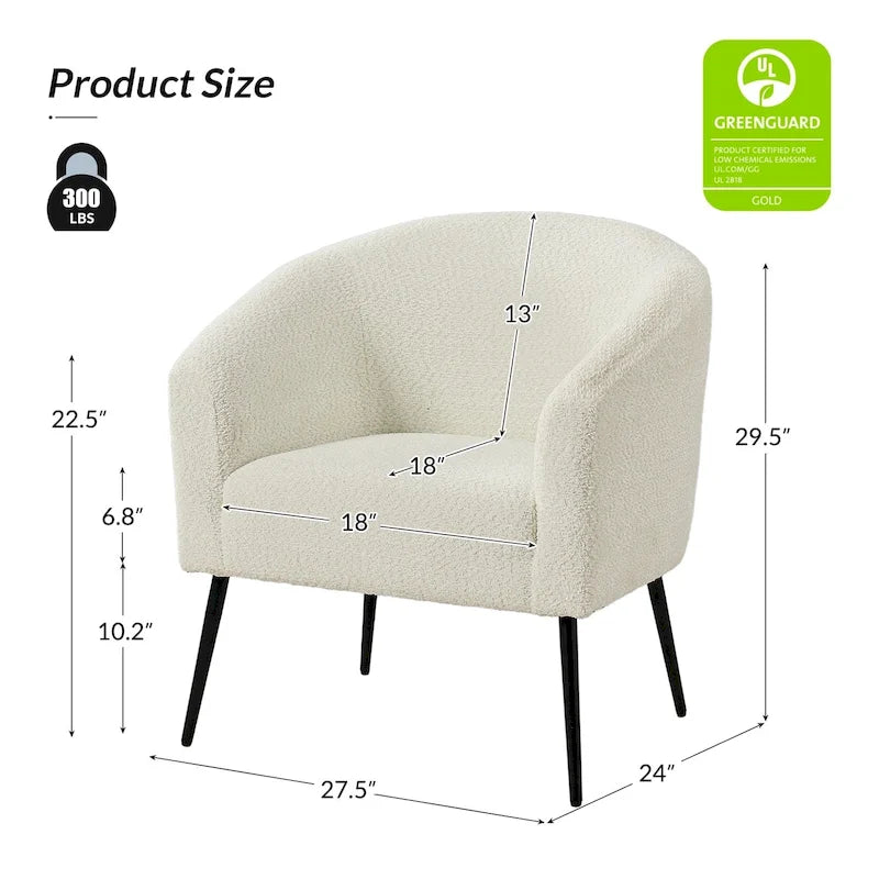 Modern Barrel Armchair with Flared Metal Legs and Chenille Upholstery