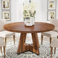 47 Inch Round Dining Table for 4 People, Wood Engineered Pedestal Kitchen Dining Room Table