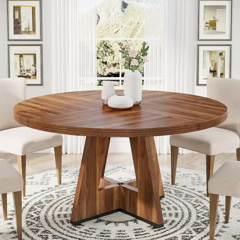 Table à manger ronde de 47 pouces pour 4 personnes, table de cuisine et de salle à manger en bois manufacturé avec piètement central