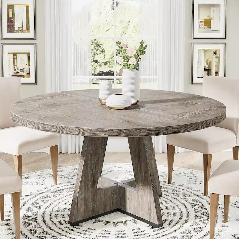 Table à manger ronde de 47 pouces pour 4 personnes, table de cuisine et de salle à manger en bois manufacturé avec piètement central