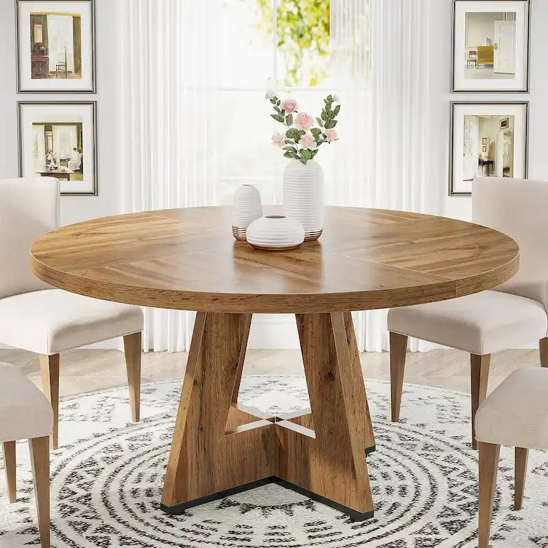 Table à manger ronde de 47 pouces pour 4 personnes, table de cuisine et de salle à manger en bois manufacturé avec piètement central