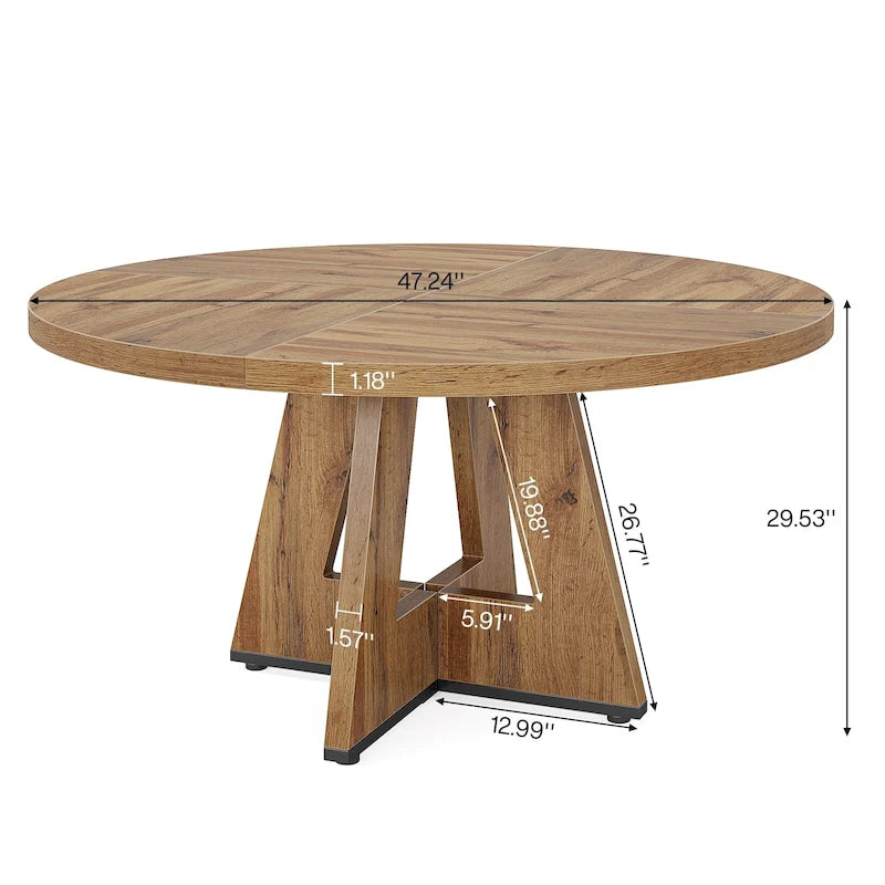 Table à manger ronde de 47 pouces pour 4 personnes, table de cuisine et de salle à manger en bois manufacturé avec piètement central