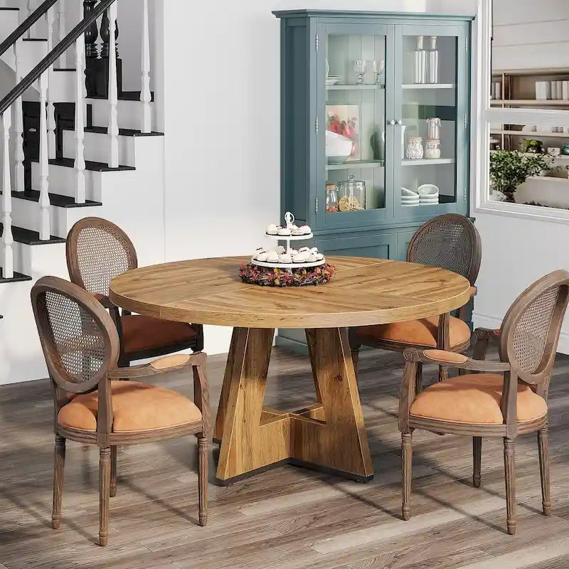 Table à manger ronde de 47 pouces pour 4 personnes, table de cuisine et de salle à manger en bois manufacturé avec piètement central