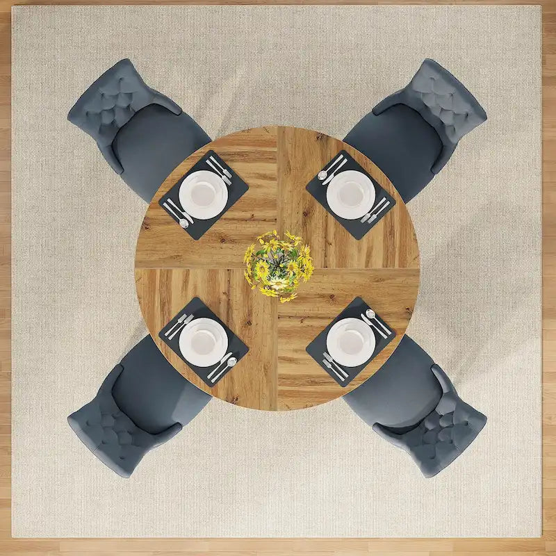 47 Inch Round Dining Table for 4 People, Wood Engineered Pedestal Kitchen Dining Room Table