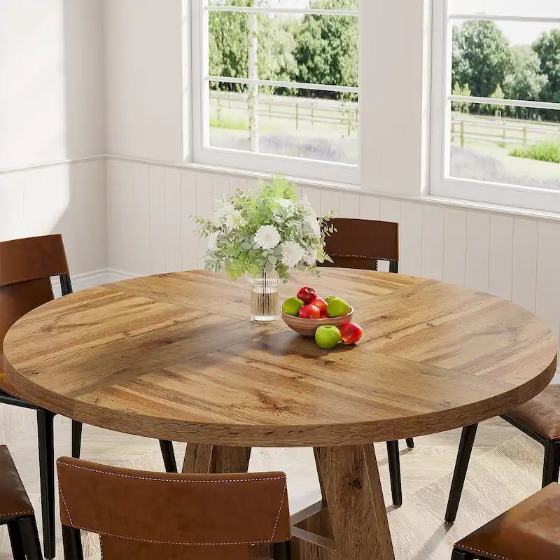 47 Inch Round Dining Table for 4 People, Wood Engineered Pedestal Kitchen Dining Room Table