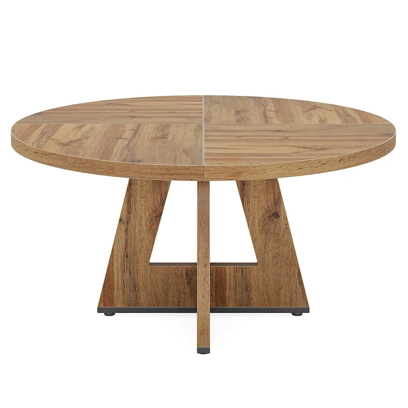 47 Inch Round Dining Table for 4 People, Wood Engineered Pedestal Kitchen Dining Room Table