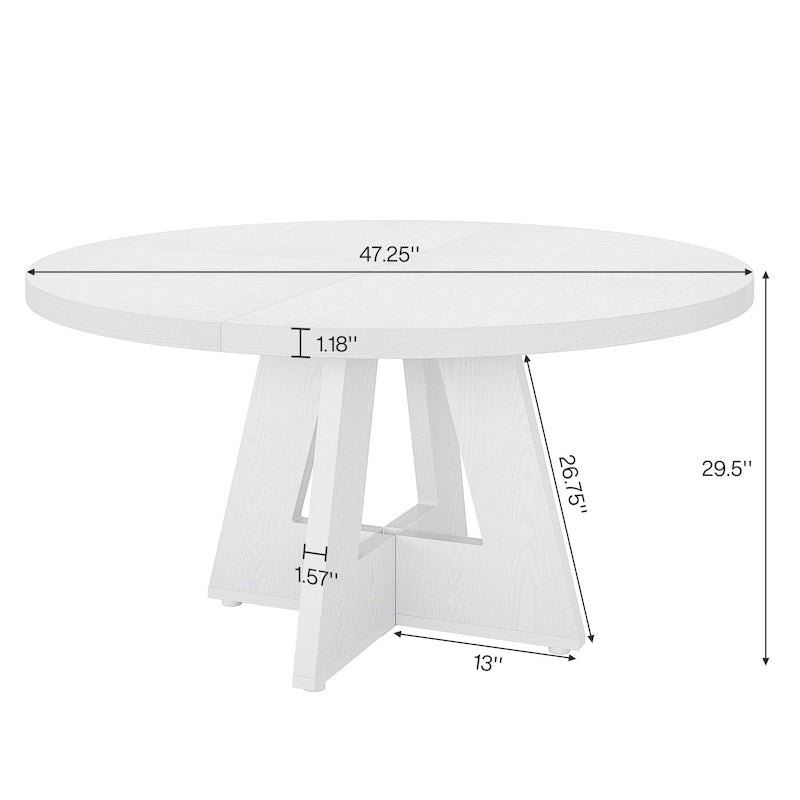 47 Inch Round Dining Table for 4 People, Wood Engineered Pedestal Kitchen Dining Room Table