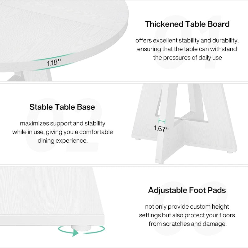 47 Inch Round Dining Table for 4 People, Wood Engineered Pedestal Kitchen Dining Room Table
