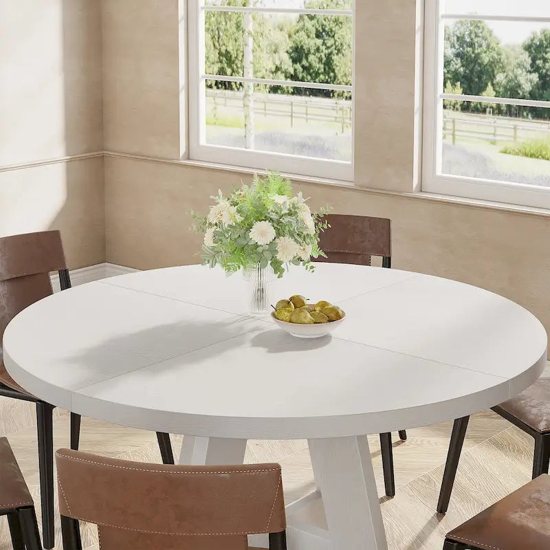 47 Inch Round Dining Table for 4 People, Wood Engineered Pedestal Kitchen Dining Room Table