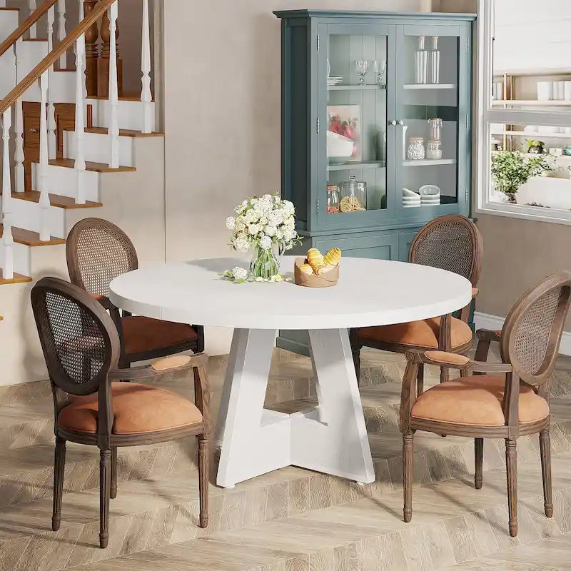 47 Inch Round Dining Table for 4 People, Wood Engineered Pedestal Kitchen Dining Room Table