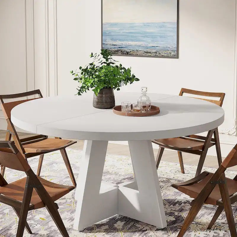 47 Inch Round Dining Table for 4 People, Wood Engineered Pedestal Kitchen Dining Room Table