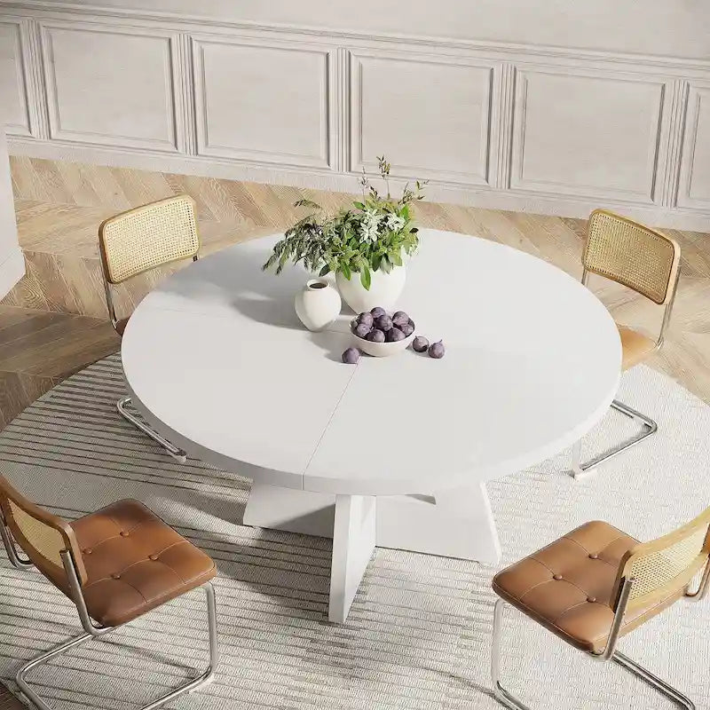 47 Inch Round Dining Table for 4 People, Wood Engineered Pedestal Kitchen Dining Room Table