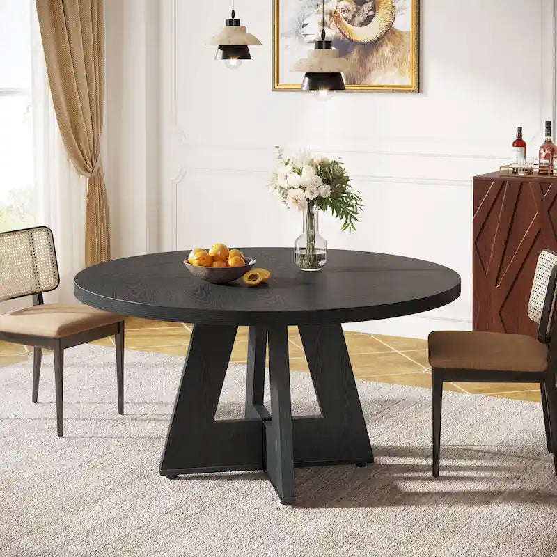 47 Inch Round Dining Table for 4 People, Wood Engineered Pedestal Kitchen Dining Room Table