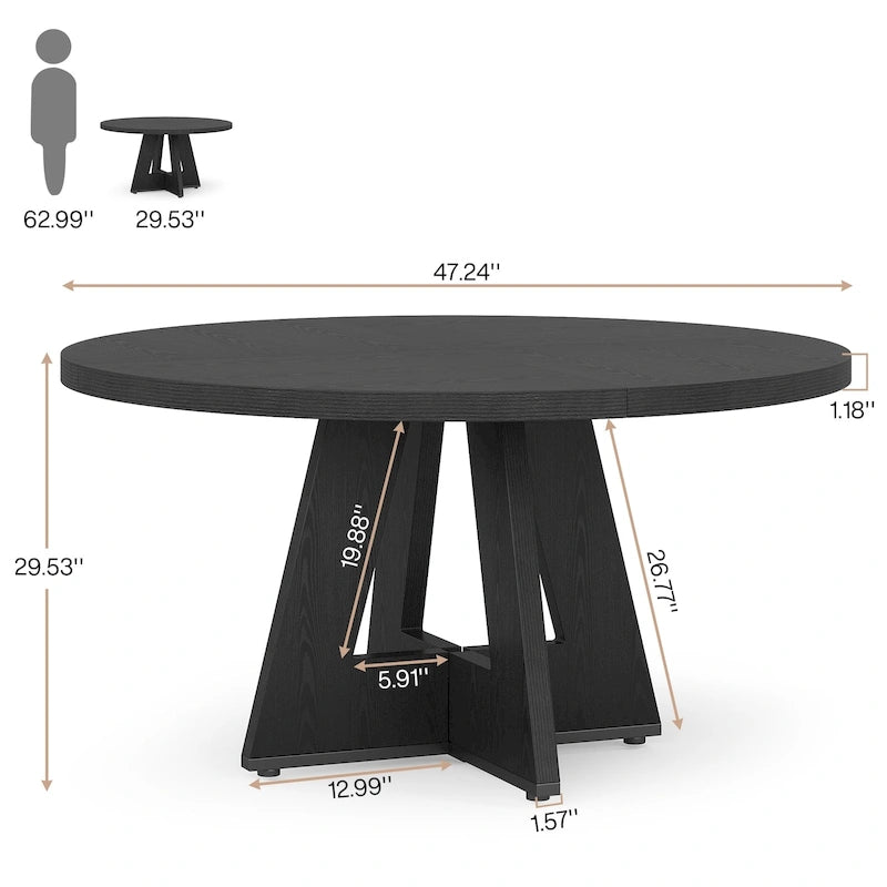 47 Inch Round Dining Table for 4 People, Wood Engineered Pedestal Kitchen Dining Room Table