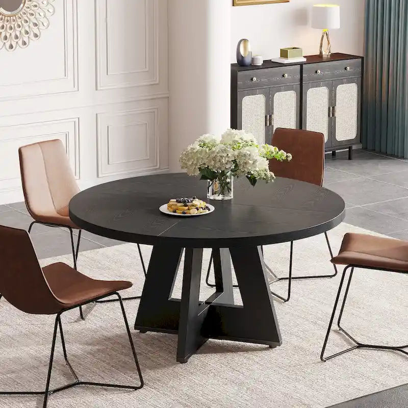 47 Inch Round Dining Table for 4 People, Wood Engineered Pedestal Kitchen Dining Room Table