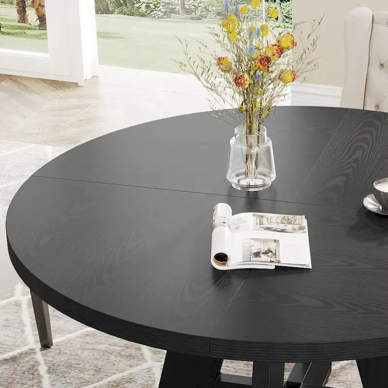 47 Inch Round Dining Table for 4 People, Wood Engineered Pedestal Kitchen Dining Room Table