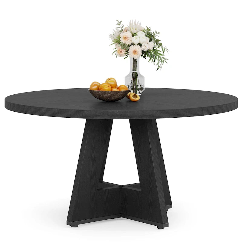 47 Inch Round Dining Table for 4 People, Wood Engineered Pedestal Kitchen Dining Room Table