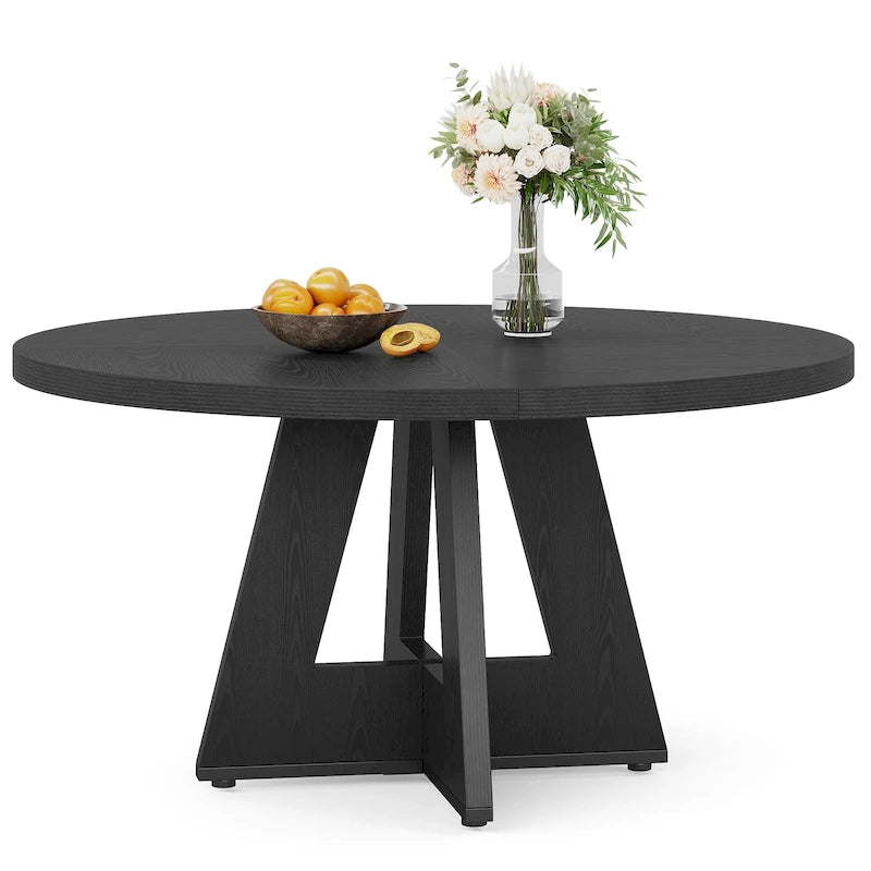 47 Inch Round Dining Table for 4 People, Wood Engineered Pedestal Kitchen Dining Room Table