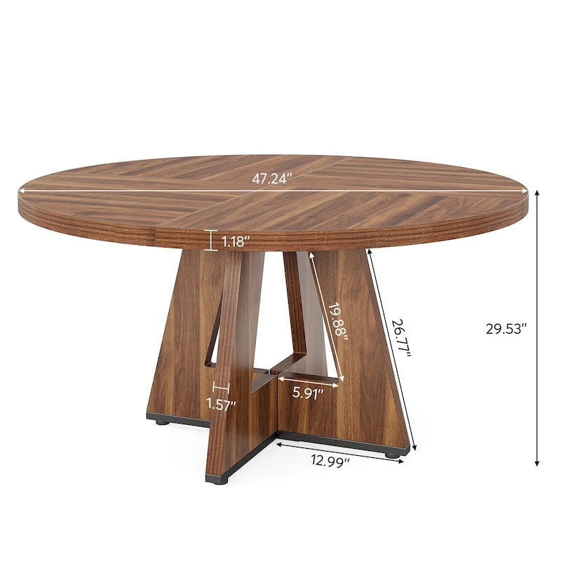 47 Inch Round Dining Table for 4 People, Wood Engineered Pedestal Kitchen Dining Room Table