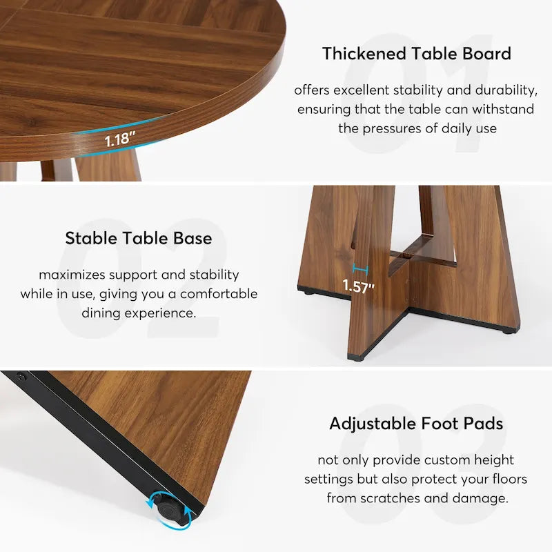 47 Inch Round Dining Table for 4 People, Wood Engineered Pedestal Kitchen Dining Room Table
