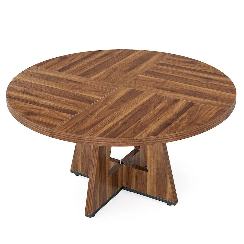 47 Inch Round Dining Table for 4 People, Wood Engineered Pedestal Kitchen Dining Room Table