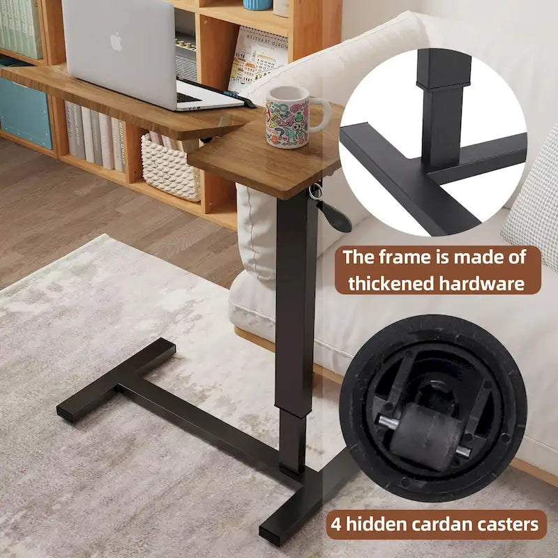 Overbed Table Height Adjustable Sofa Laptop Desk Tilting with 4 Wheels