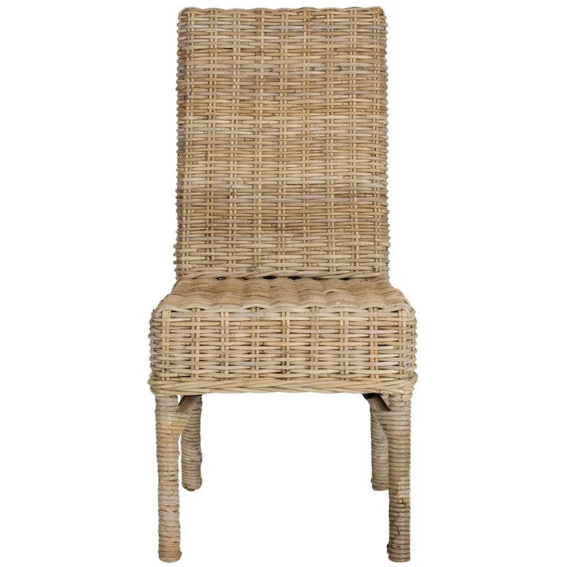 Juego de 2 sillas de comedor de mimbre y ratán natural sin acabado, estilo granja