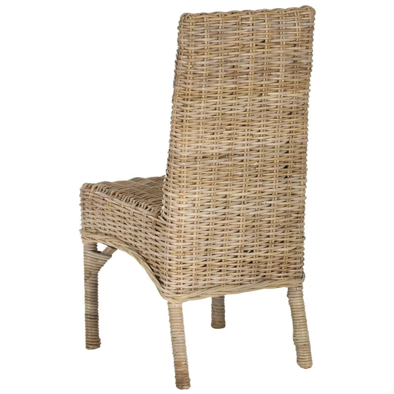 Juego de 2 sillas de comedor de mimbre y ratán natural sin acabado, estilo granja
