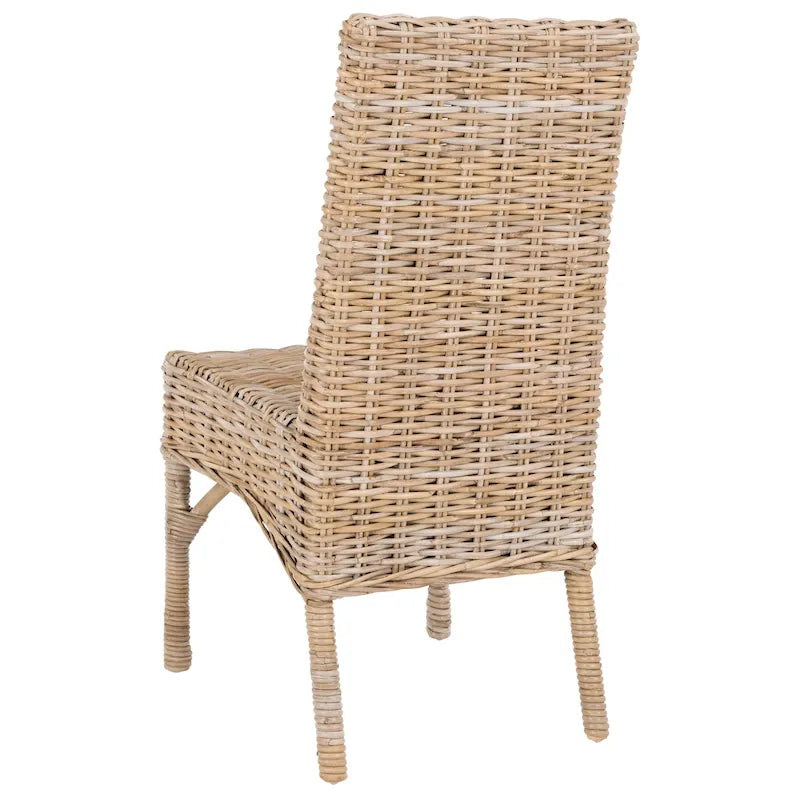 Juego de 2 sillas de comedor de mimbre y ratán natural sin acabado, estilo granja